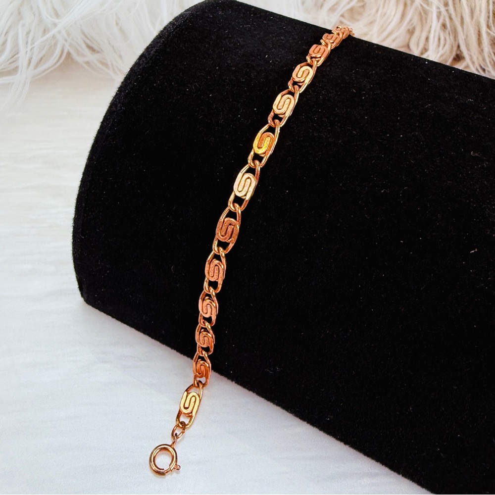 Vintage Solid Copper Scroll Link Ankle Bracelet W… - image 4